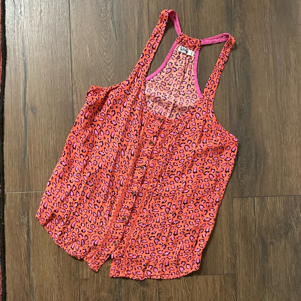 Garage Red and White Sleeveless Buttoned Tank Top